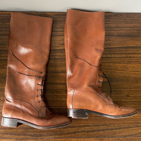 J. Crew, 6, women’s cognac leather knee high lace up flat riding boot - Picture 3 of 8
